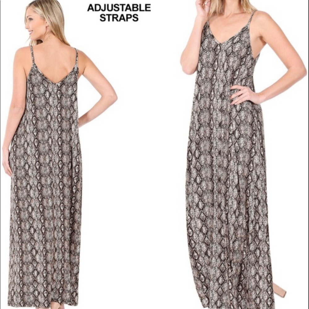 ⛱ Fierce Fabulous Mocha Snake Print Maxi Dress - Picture 1 of 4